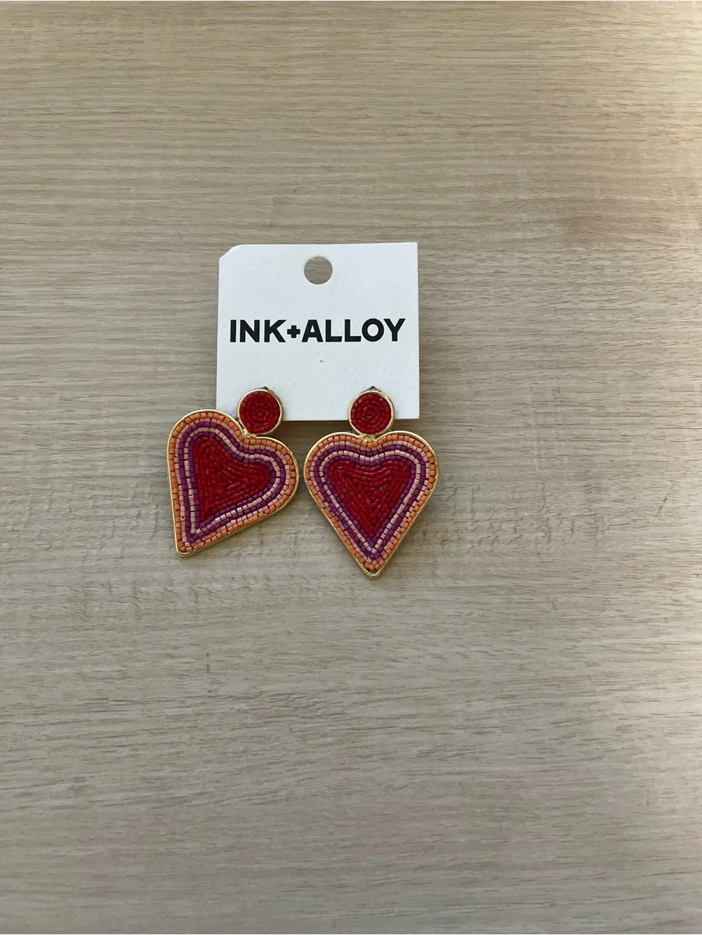 Ink & Alloy Rosie Heart Outline Earrings Red